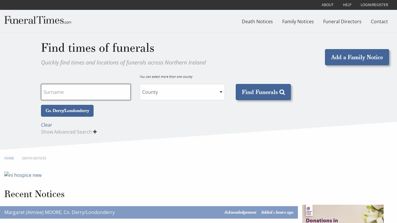 Death Notices | Funeral Times
